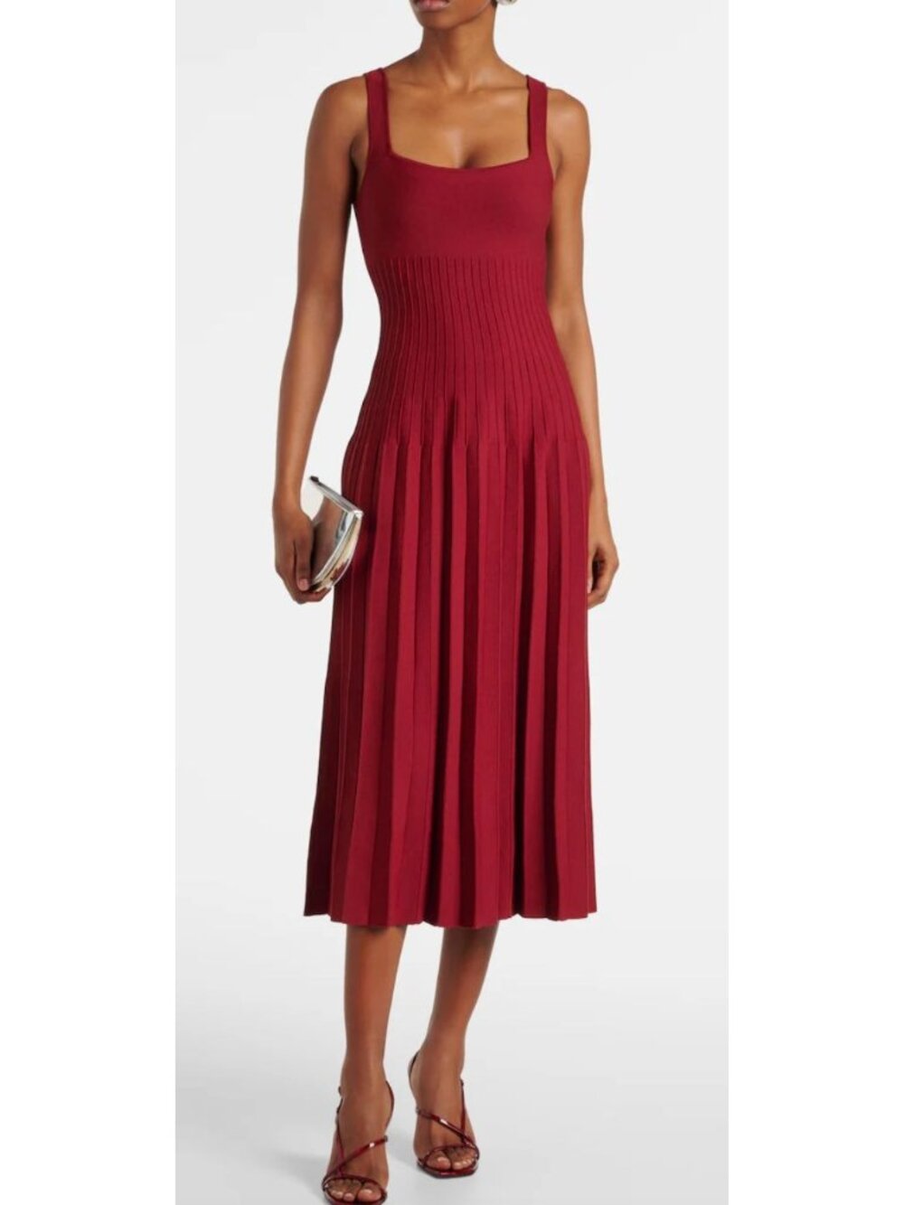 STAUD Ellison Midi Knit Dress Dark Red Crimson Size Small
